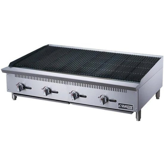 Dukers 48" Restaurant Charbroiler Grill – 4 Burners, 140,000 BTU, Stainless Steel, 1-Year Warranty