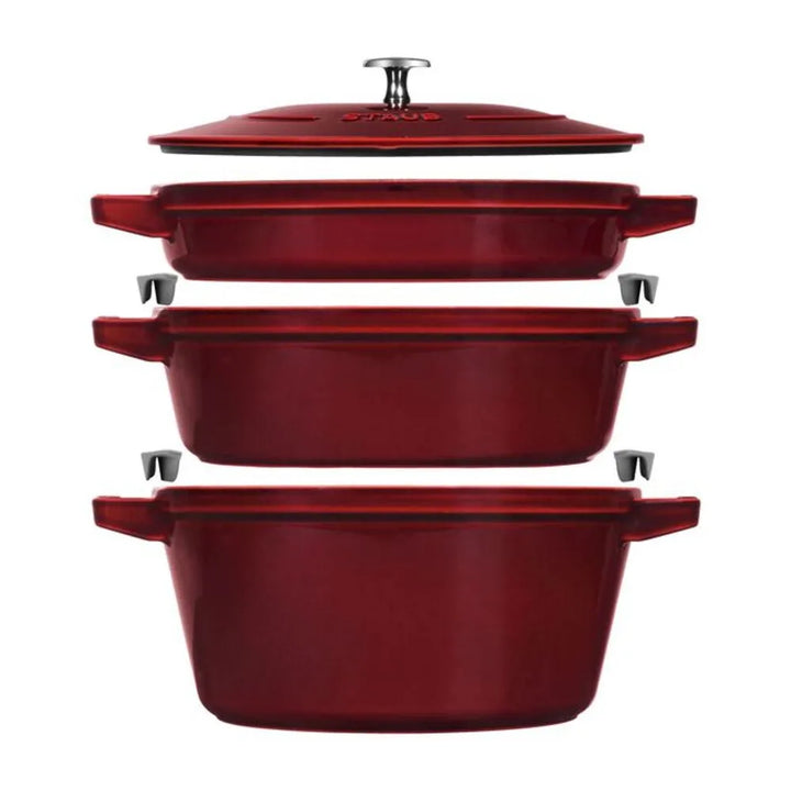 Staub 1010768 4 Piece Cast Iron Set with Universal Lid, Grenadine