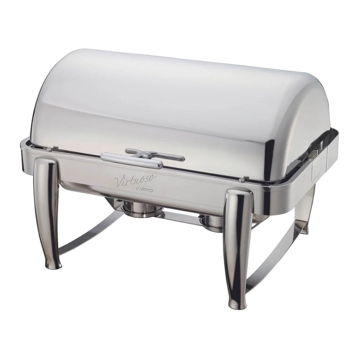 Winco 101B Virtuoso Stainless Steel 8qt Full-size Chafer wIth a Roll-Top, Extra Heavyweight
