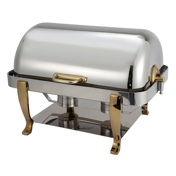 Winco 108A Vintage Stainless Stee 8qt Full-size Chaferl with Gold Accent, Extra Heavyweight