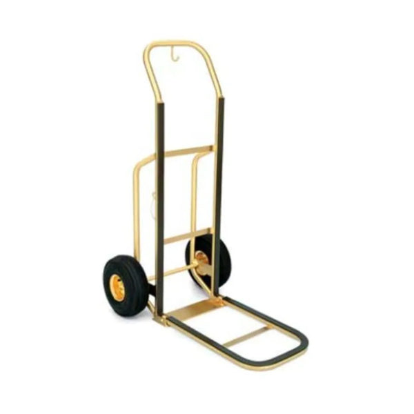 Forbes Industries 1555-B 23.5" Deluxe Handtruck, Brushed Brass, Brown Vinyl Bumper Strips, 10” Black Pneumatic Wheels - The Horecastore
