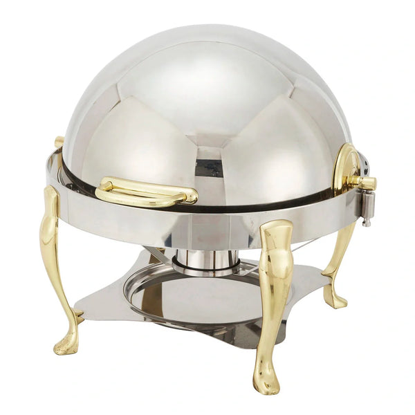 Winco 308A Vintage Stainless Steel 6qt Round Chafer with Gold Accent, Extra Heavyweight