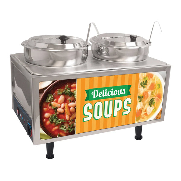 Winco 51072S Benchmark Soup Station with 2 Ladles and Lids, 120V