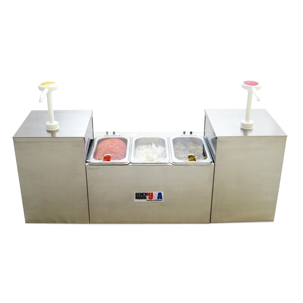 Winco Benchmark Condiment Station / Dispenser with Two Pumps and Three Wells