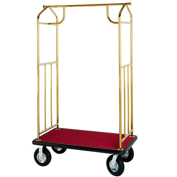 Hospitality 1 Source XDBCBP-6 Transporter Bellman's Cart — Brass- 6" pneumatic wheels
