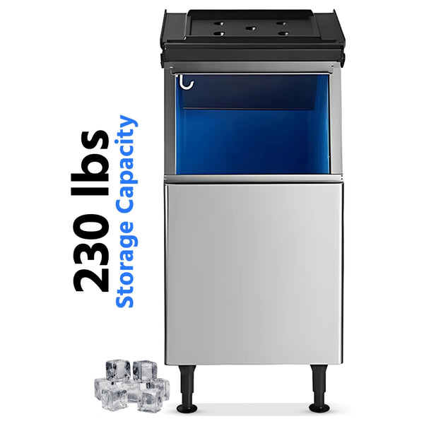 Ice Storage Bin, 230 lb Capacity, 22", Stainless Steel, 6-Year Warranty
