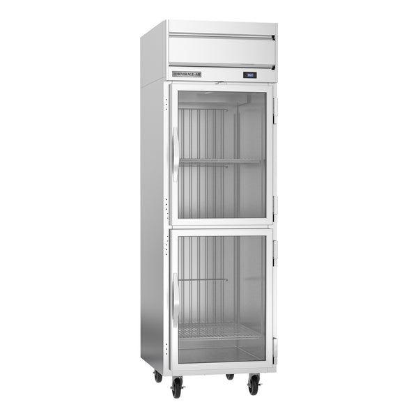 Beverage-Air HRPS1HC-1HG Horizon Series 26" PS Finish Top Mounted Half Glass Door Reach In Refrigerator