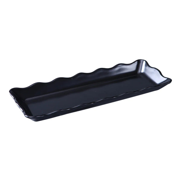 Yanco DC-6013B Deli 13.5" Rectangular Serving Tray in Black Melamine with Scallop Edged - Pack of 12