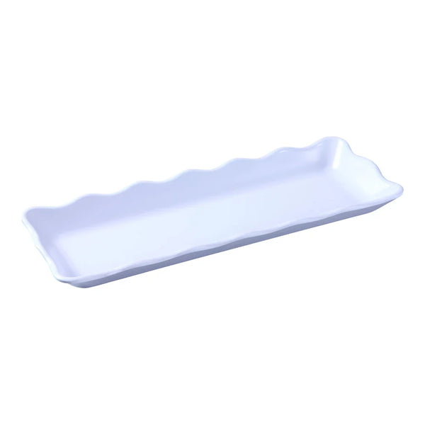 Yanco DC-6013W Deli 13.5" Rectangular Serving Tray in White Melamine with Scallop Edged - Pack of 12