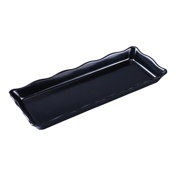 Yanco DC-6014B Deli 14" Rectangular Serving Tray in Black Melamine with Scallop Edged - Pack of 6