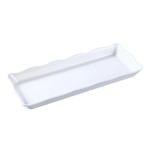 Yanco DC-6014W Deli 14" Rectangular Serving Tray in White Melamine with Scallop Edged - Pack of 6