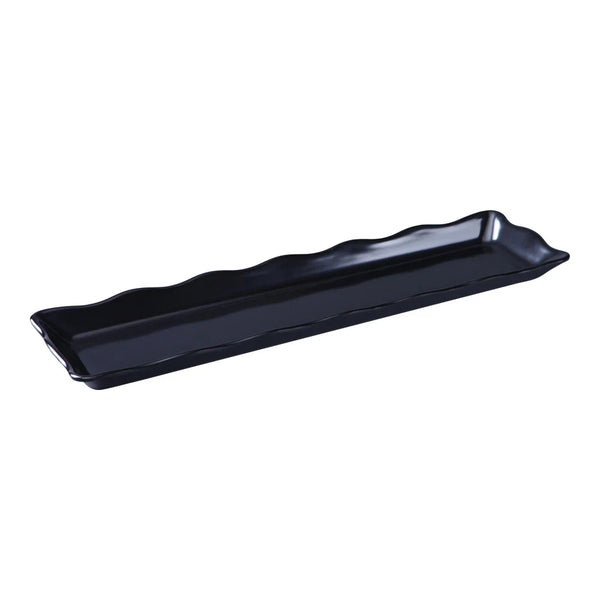 Yanco DC-6019B Deli 19" Rectangular Serving Tray in Black Melamine with Scallop Edged - Pack of 12
