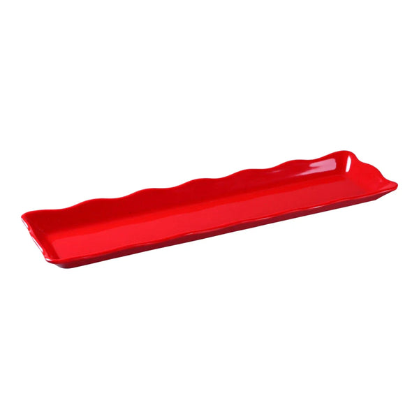 Yanco DC-6019R Deli 19" Rectangular Serving Tray in Red Melamine with Scallop Edged - Pack of 12