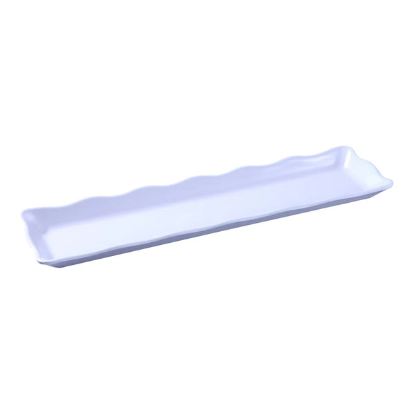 Yanco DC-6019W Deli 19" Rectangular Serving Tray in White Melamine with Scallop Edged - Pack of 12