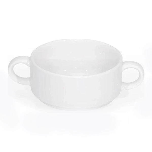 Furtino England Delta White Porcelain Soup Bowl Inhandled Stacking, Pack of 6