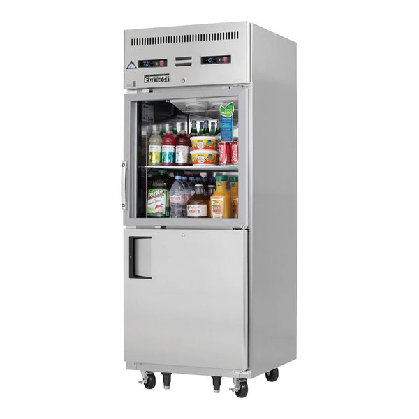 Everest Refrigeration EGSDH2 29 1/4" Top Mount Reach-In Dual Temperature Refrigerator/Freezer with 1 Glass Door and 1 Solid Door, 115 V, 1 Phase, 60 Hz
