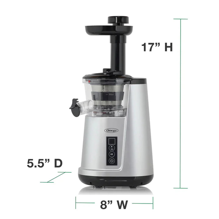 Omega JC3000SV13 65 RPM Compact Cold Press Juicer Machine, Vertical Masticating Juicer, 150 W, Silver
