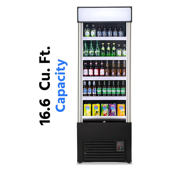Single Door Refrigerated Air Curtain Black Merchandiser, 28”, 16.6 Cu.ft, 115v, 33°F to 39°F