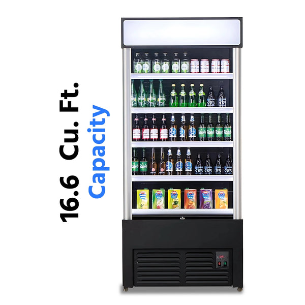 Refrigerated Air Curtain Black Merchandiser, Single Door Commercial, 35.4", 115v, 33°F to 39°F