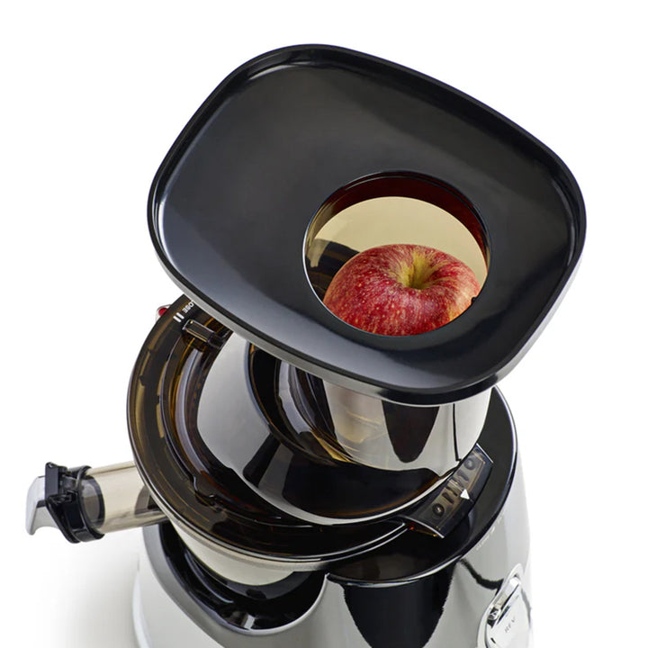 Omega Mega Mouth Vertical 240-Watt Low Speed Quiet Juicer with Smart Cap Spout Tap, Silver