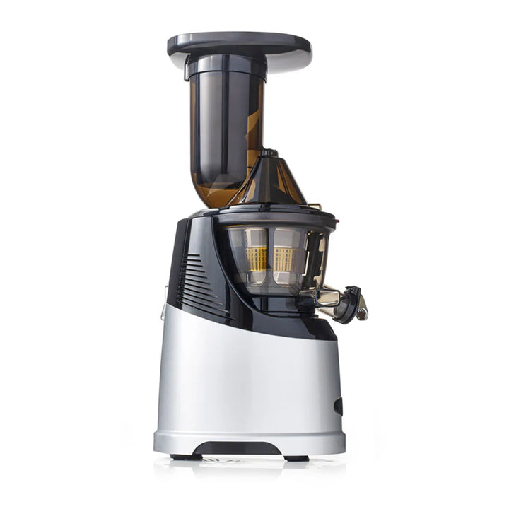 Omega Mega Mouth Vertical 240-Watt Low Speed Quiet Juicer with Smart Cap Spout Tap, Silver