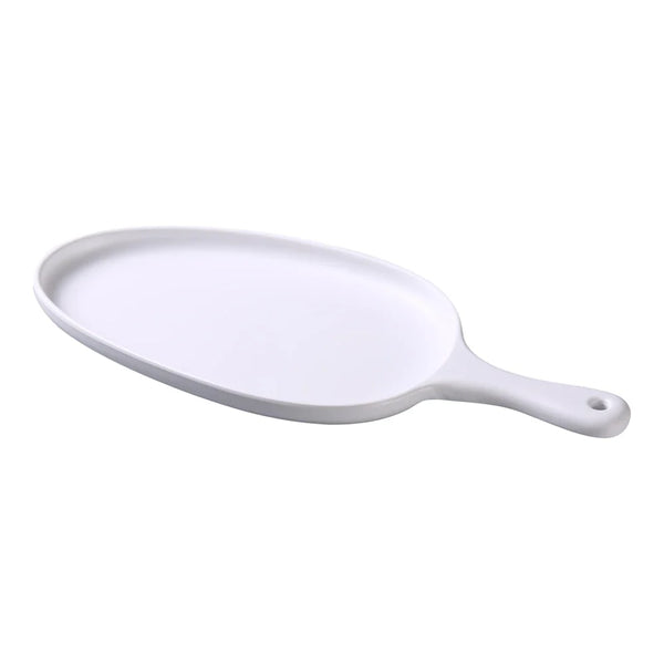 Yanco MO-808 Moderne 14.5" Pan Plate with Handle, White Melamine, Organic Shaped - Pack of 12