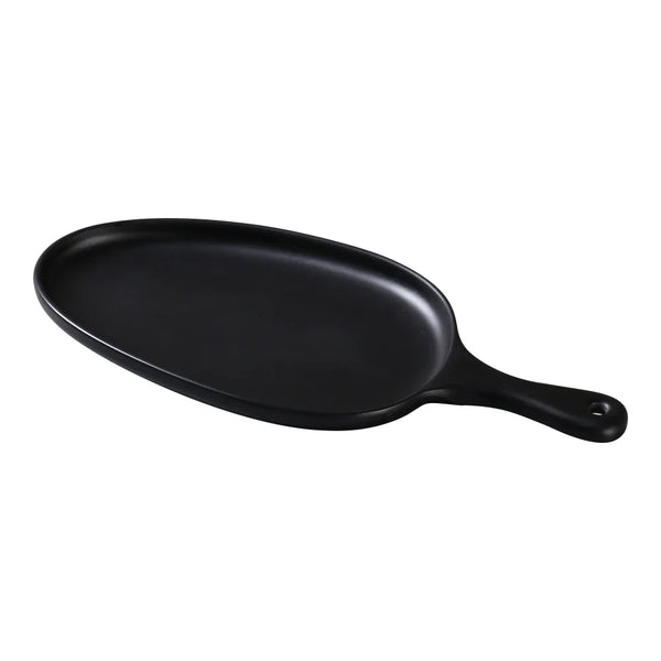 Yanco MO-809BK Moderne 15.5" Pan Plate with Handle, Black Melamine, Organic Shaped - Pack of 12