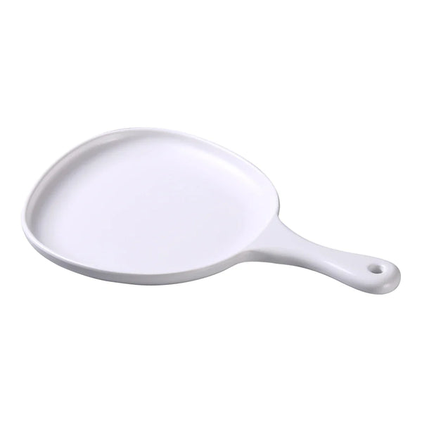 Yanco MO-810 Moderne 12" Pan Plate with Handle, White Melamine, Organic Shaped - Pack of 12