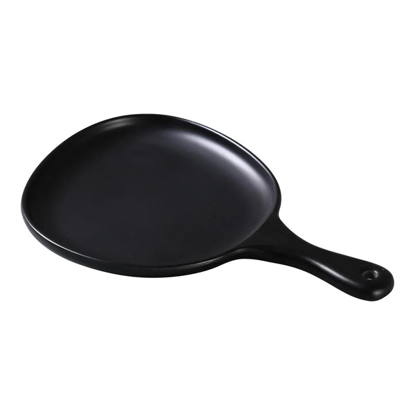 Yanco MO-811BK Moderne 14" Pan Plate with Handle, Black Melamine, Organic Shaped - Pack of 12