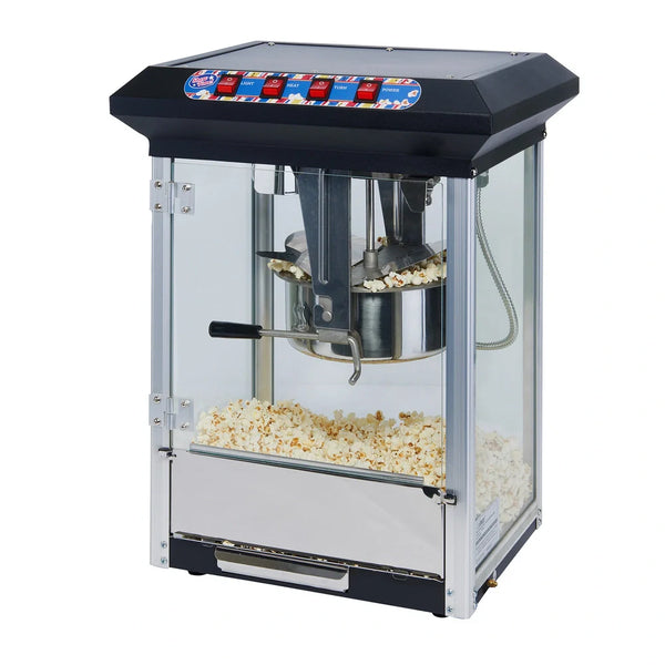 Winco POP-8B Show Time Black Electric Countertop Popcorn Machine 120V, 1130W