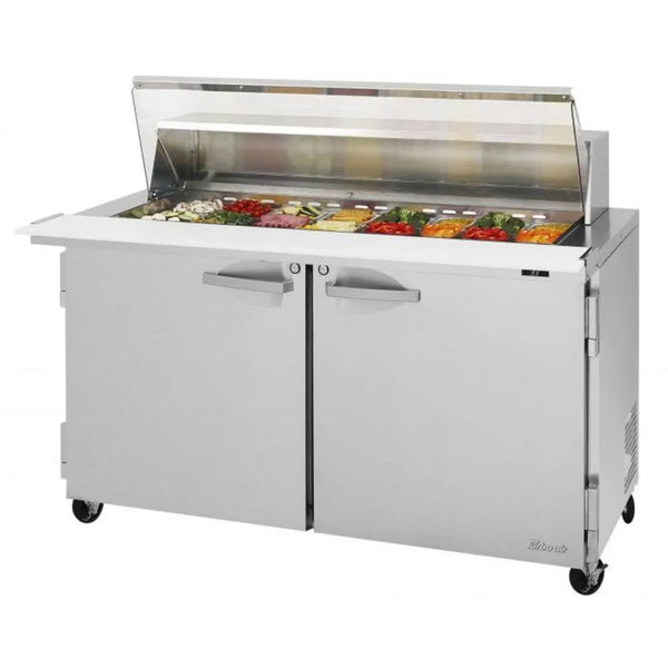 Turbo Air PST-60-24-N-CL 60 1/4" 2 Section Sandwich/Salad Prep Table, 19 cu. Ft., 115/60/1 - Clear Lid