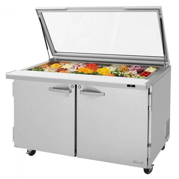 Turbo Air PST-60-24-N-GL 60 1/4" 2 Section Sandwich/Salad Prep Table, 19 cu. Ft., 115/60/1 - Glass Lid
