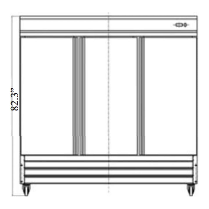 Serv-Ware RF3-HC 81” Stainless Steel Reach-In Refrigerator with 3 Solid Doors,  230v/1ph, 72 cu. ft.-4