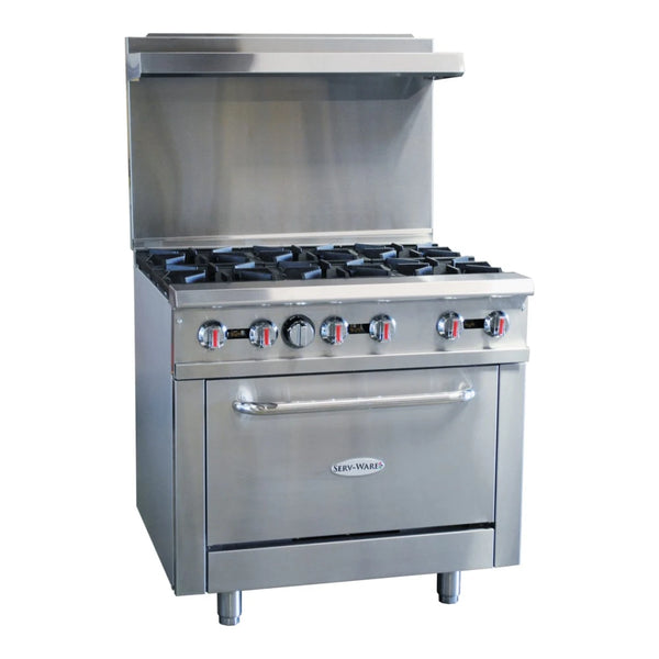 Serv-Ware SGR-6B 36" Stainless Steel 6 Burner Range with 2 Ovens, Natural Gas, 31,000 BTU