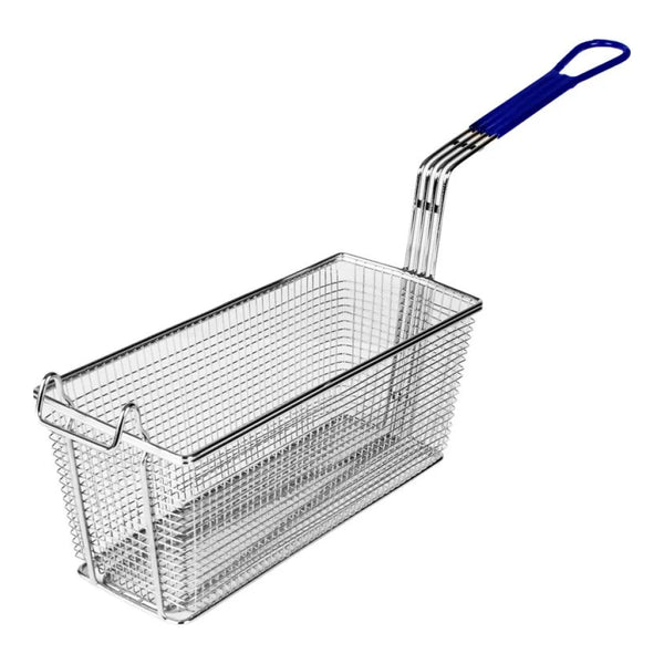 Thunder Group SLFB005 5.75" SLFB Series Nickel Plated Rectangular Fry Basket with Front Hook and Blue Coated Handle