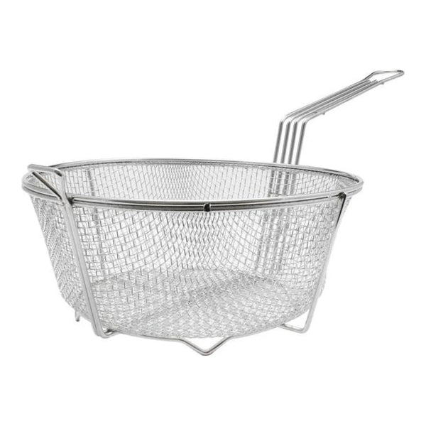 Thunder Group SLFB006 13.25" dia. Nickel Plated Round Fry Basket With Front Hook and Uncoated Handle