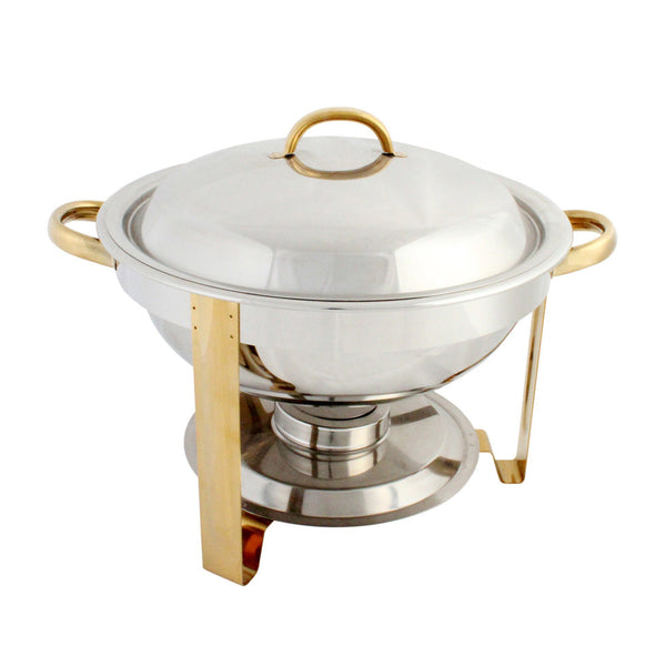 Thunder Group SLRCF0831GH Stainless Steel 16-1/2" x 13-1/2" x 12" Gold Accented Round Chafer Set
