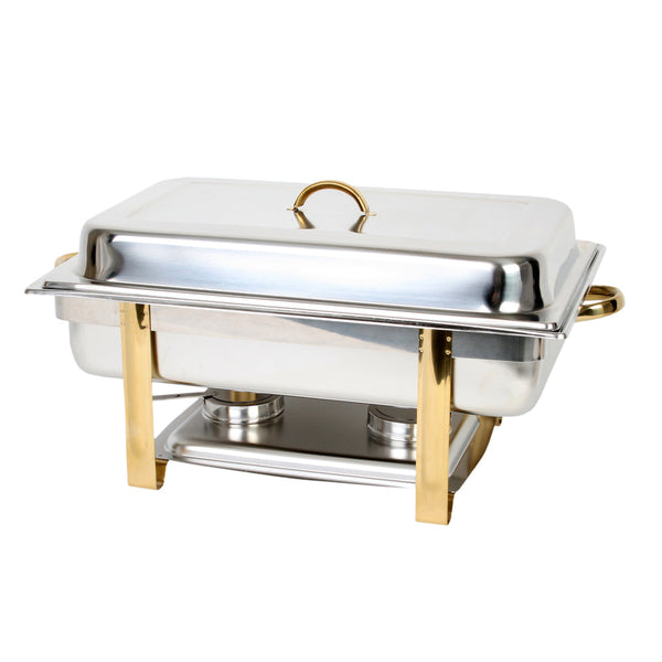 Thunder Group SLRCF0833GH Stainless Steel 25" x 13-7/8" x 12-1/4" Gold Accented Oblong Chafer Set