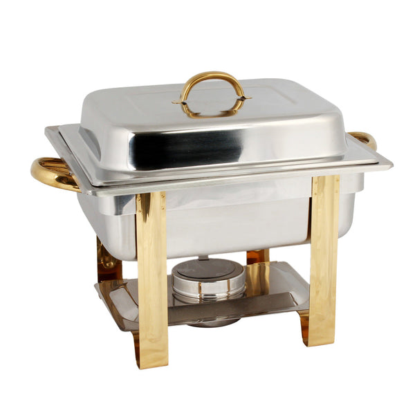 Thunder Group SLRCF0834GH Stainless Steel 17" x 11-5/8" x 12-5/8" Gold Accented Chafer Set