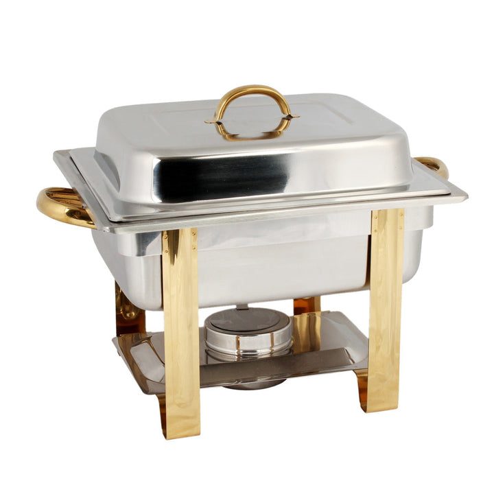 Thunder Group SLRCF0834GH Stainless Steel 17" x 11-5/8" x 12-5/8" Gold Accented Chafer Set