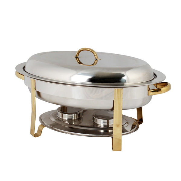 Thunder Group SLRCF0836GH Stainless Steel 21-3/4" x 12-1/2" x 11-1/2" Gold Accented Oval Chafer Set