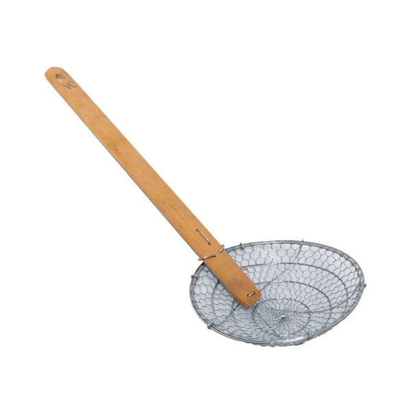 Thunder Group SLSKR004 4" Diameter Coarse Mesh Skimmer, Stainless Steel Mesh with Bamboo Handle