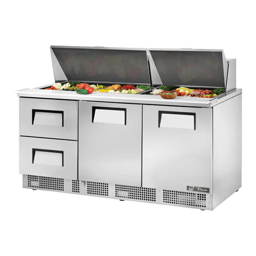 True TFP-72-30M-D-2_RH 72-1/8” Stainless Steel Forced-air Three Section Sandwich / Salad Unit, 115v/1ph