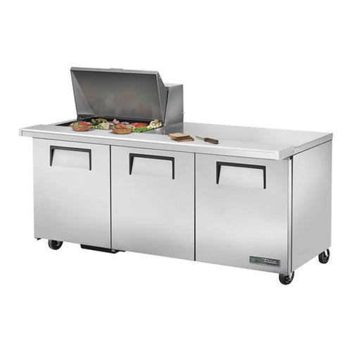 True TSSU-72-12M-B-HC 72-3/8” TSSU Series 3 Door Mega Sandwich/Salad Prep Table with Refrigerated Base, 115v/1ph