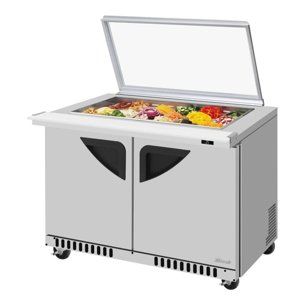 Turbo Air TST-48SD-18-FB-N-GL 48-1/4" 2 Section Super Deluxe Sandwich/Salad Mega Top Unit, 11.1 cu. Ft., 115/60/1 - Front Breathing