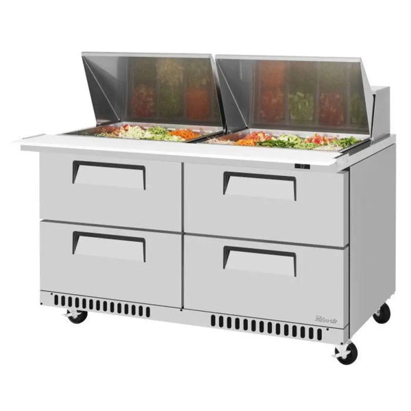 Turbo Air TST-60SD-24-D4-FB-N 60-1/4"" 2 Section Super Deluxe Sandwich/Salad Mega Top Unit, 14.8 cu. Ft., 115/60/1 - Front Breathing