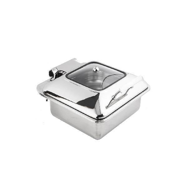 Wundermaxx Glück Stainless Steel Square Induction Chafing Dish With Glass Lid, L41 x W 45.5 x H 21 cm,  Capacity 6 Litres