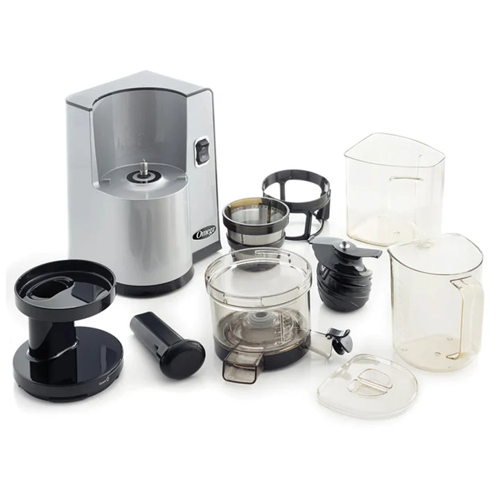 Omega VSJ843QS Silver Vertical Masticating 150-Watt, 43 RPM Compact Cold Press Juicer Machine