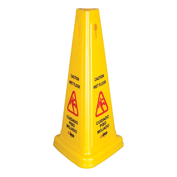 Winco WCS-27T Wet Floor Caution Sign, Cone-shaped, Yellow