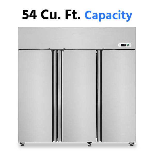 Reach-In Refrigerator, 72", 3 Doors, 54 Cu. Ft., Stainless Steel, 6-Year Warranty